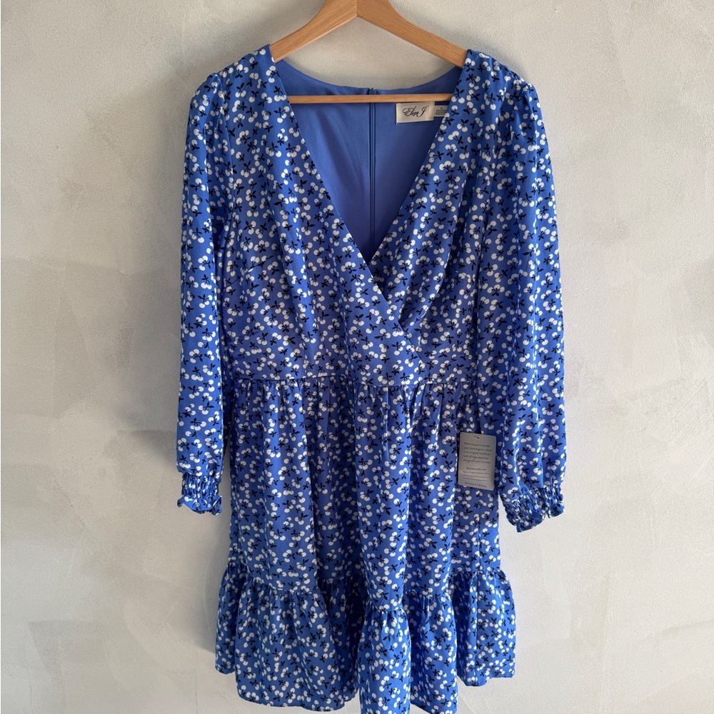 Eliza J - Blue Long Sleeve V-Neck Dress - Size 12